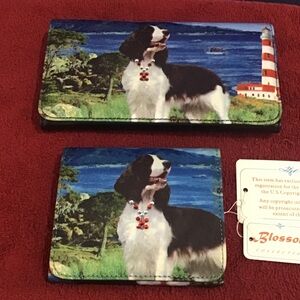 Dog Lovers Springer Spaniel Motif Set of 2 Trifold Wallets, Sm & Lge NWT Gift.